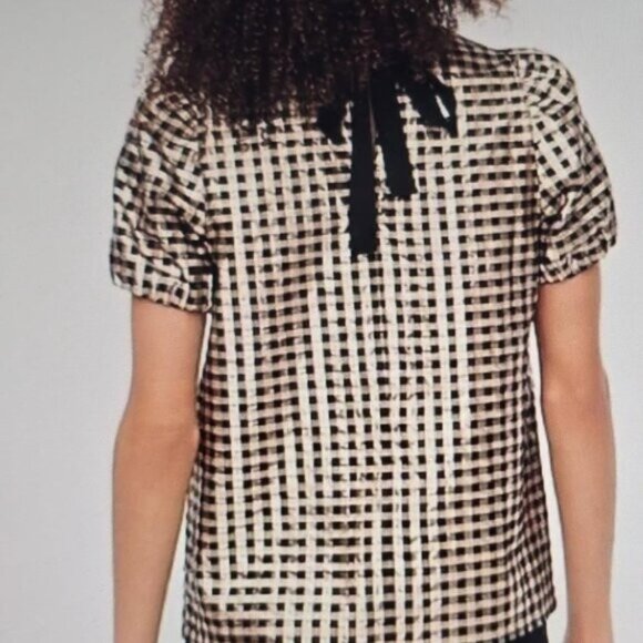 J Crew Factory Metallic Gingham Puff-Sleeve Top - Picture 3 of 3